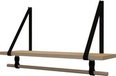 Plankje Roe 70cm - Handles and more® | ZWART (Complete set: leren plankdragers + plank eikenhout + roede)