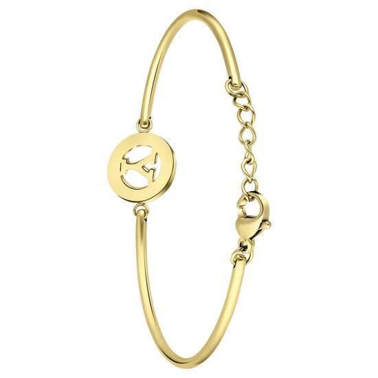 Lucardi Dames Goldplated armband met letter - Y - Staal - Armband - Cadeau - 20 cm - Goudkleurig