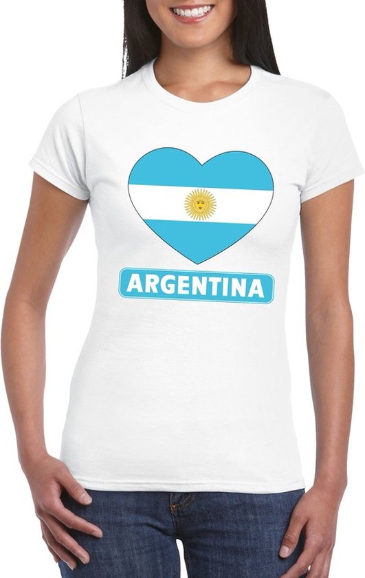 Argentinie t-shirt - met hartjes vlag print - wit - voor dames - korte mouwen - landen supporters XS