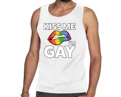 Kiss me i am gay tanktop / mouwloos shirt wit voor heren - Gay pride kleding XXL