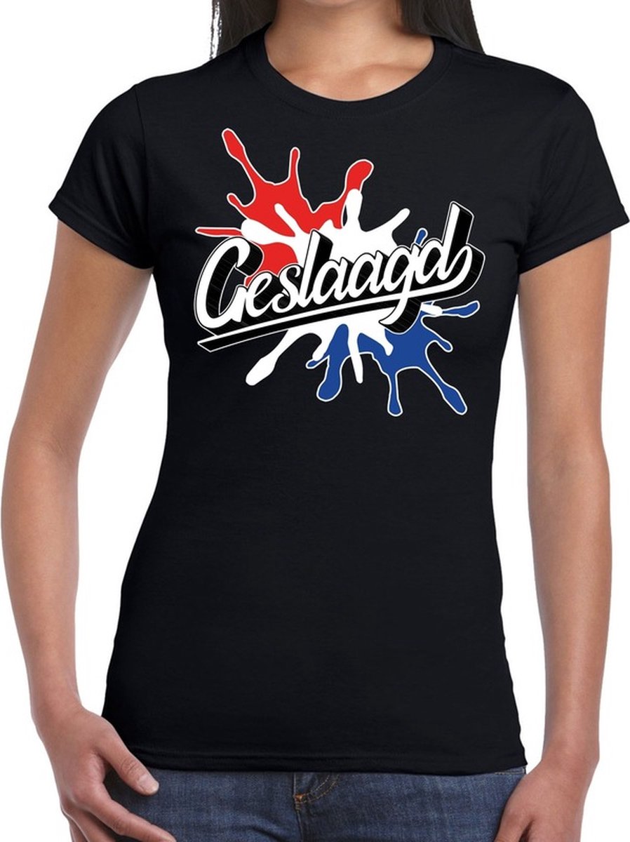 Geslaagd cadeau t-shirt met spetter effect - Geslaagden shirt zwart voor dames - Geslaagd/ afgestudeerd XXL