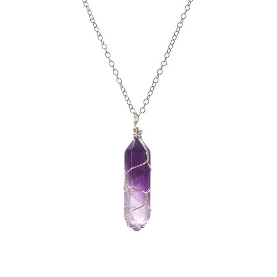 Kasey Amethist in Crystal Wrap aan Zilverkleurige ketting - Amethist hanger