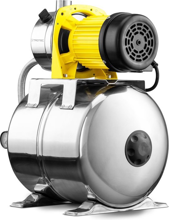 Huiswaterpomp TGP 1025 ES met roestvrijstalen tank en gele elektromotor.