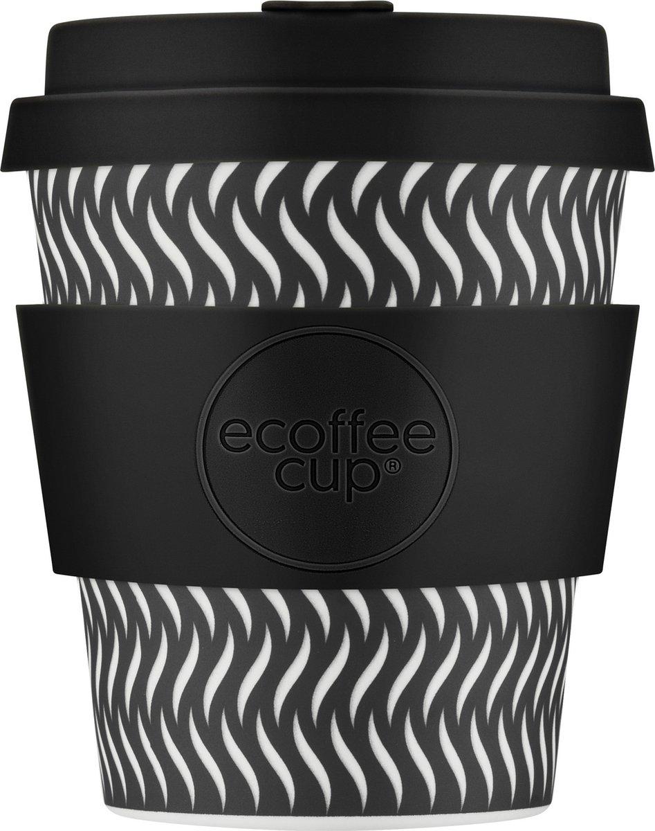Ecoffee Cup Spin Foam PLA Koffiebeker to Go 240 ml Zwart Siliconen