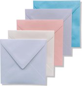 50 Cards & Crafts Luxe gekleurde Vierkante Enveloppen | Pasteltinten 14x14cm | puntklepsluiting