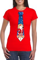 Foute Kerst t-shirt stropdas met kerstman print rood voor dames M