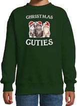 Kitten Kerstsweater / Kerst trui Christmas cuties groen voor kinderen - Kerstkleding / Christmas outfit 152/164