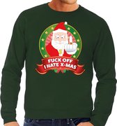 Foute kersttrui / sweater - groen - Kerstman met middelvinger Fuck Off I Hate X-mas heren S