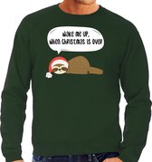 Luiaard Kerstsweater / Kerst trui Wake me up when christmas is over groen voor heren - Kerstkleding / Christmas outfit XXL