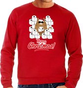 Foute Kerstsweater / Kerst trui met hamsterende kat Merry Christmas rood voor heren- Kerstkleding / Christmas outfit M