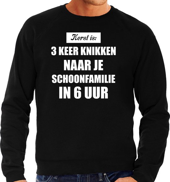 Zwarte foute Kersttrui / sweater - Kerst is 3 keer knikken naar schoonfamilie - heren - Kerstkleding / Christmas outfit L