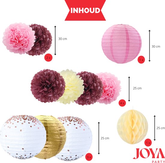 Joya® Pompom en Lampionnen Feest Versiering Roze | Decoratie | Verjaardag, Jubileum &... bol.com