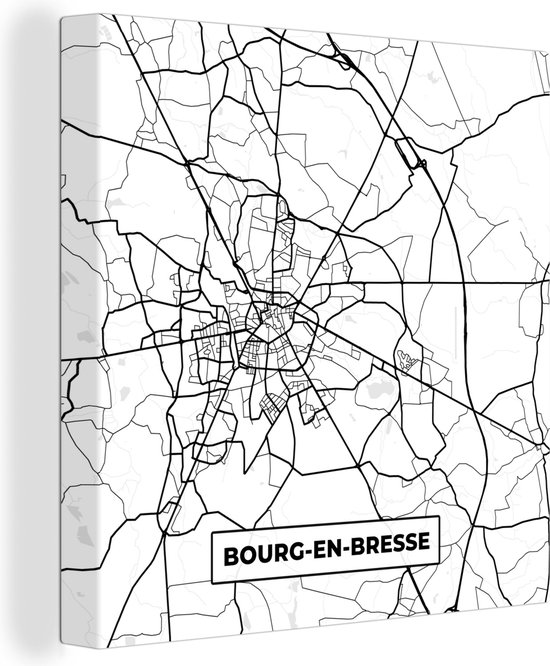 Canvas Schilderij Frankrijk - Bourg-en-Bresse - Plattegrond - Stadskaart - Kaart - Zwart wit - 50x50 cm - Wanddecoratie
