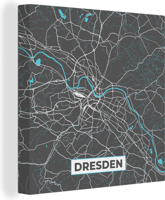 Canvas Schilderij Duitsland – Blauw – Dresden – Stadskaart – Kaart – Plattegrond - 20x20 cm - Wanddecoratie