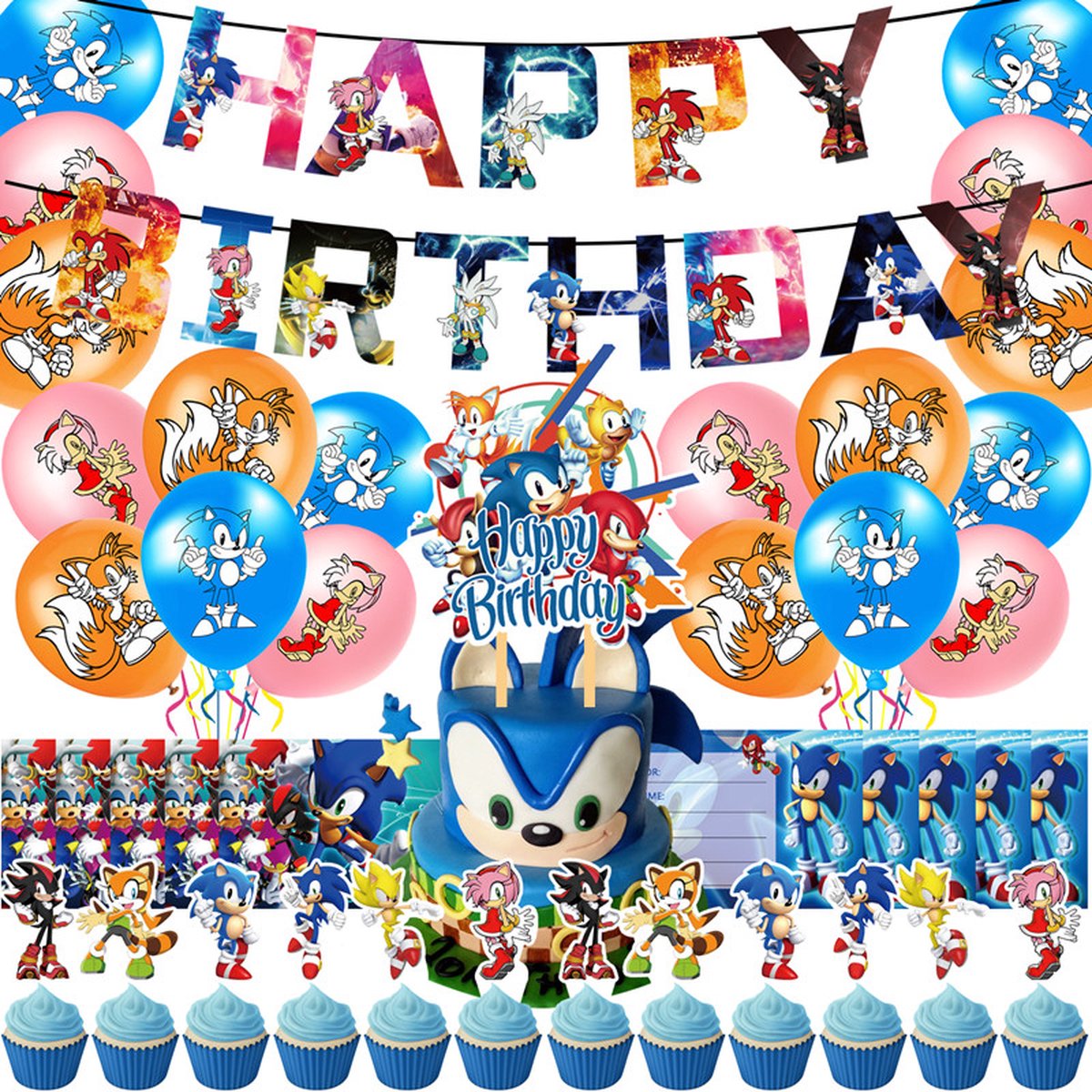Decoration Anniversaire Sonic, Sonic Décoration de Fête d'anniversaire,  Sonic Party Décorations, Bannière Anniversaire, Cupcake Toppers, Ballons en