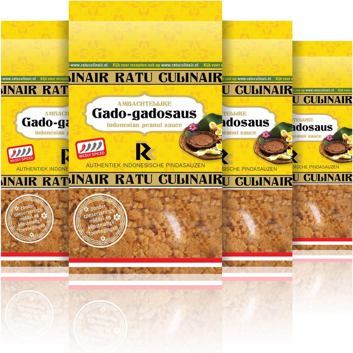 Ratu Culinair | 4 x 400gr Gado-Gadosaus | Ambachtelijk bereid | kant en klaar pindasaus | mild peanut sauce