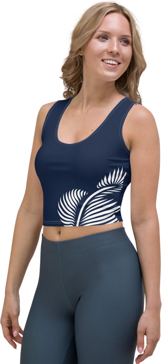CropTop - design - Lines 4 Peace - Dry Fit - High Performance - unieke print - 4way stretch - UPF 50+ - Hardloop - Yoga - Fitness - Dans - Pilates - Training - Sport Top - dames - marineblauw wit - maat XL