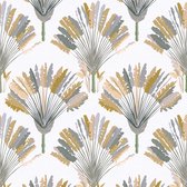 Natuur behang Profhome 377084-GU vliesbehang glad met bloemmotief mat geel grijs wit bruin 5,33 m2