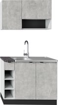 Kleine Keuken Licht Grijs Betonlook - 100cm – Mini Keukenblok – Kitchenette met Franke Spoelbak – Goedkope Keukenkast