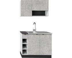 Keukenblok - Kleine Keuken Licht Grijs Betonlook - 100cm – Mini Keukenblok – Kitchenette met Gratis Franke Spoelbak – Goedkope Keukenkast - Keuken zonder apparatuur - ZA100BL Keukenblok - Kleine Keuken Licht Grijs Betonlook - 100cm – Mini Keukenblok – Kitchenette met Gratis Franke Spoelbak – Goedkope Keukenkast - Keuken zonder apparatuur - ZA100BL