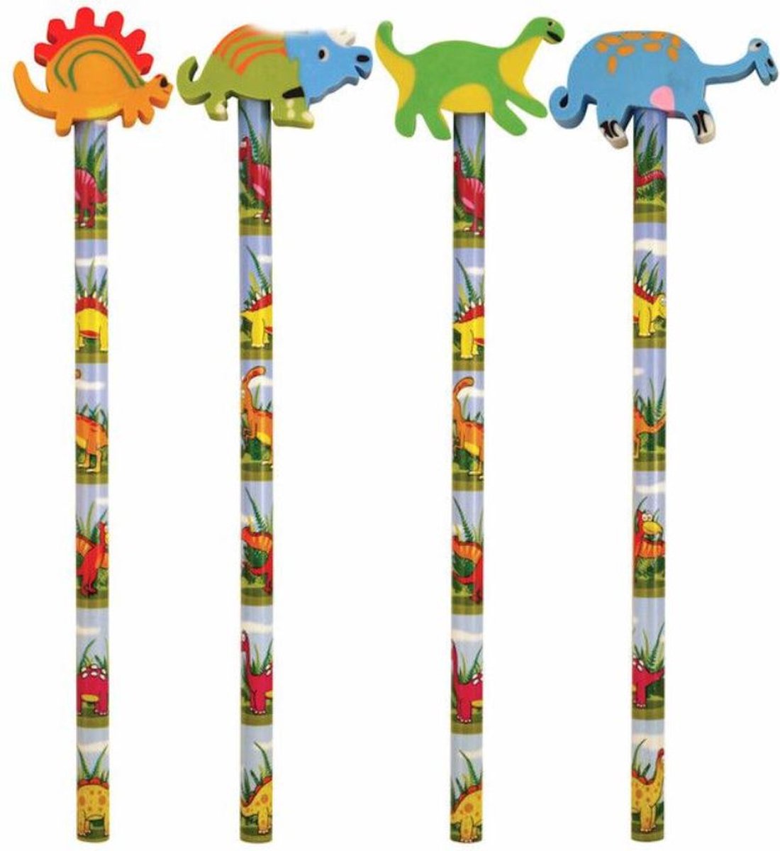 4 stuks dinosaurus potloden met gum