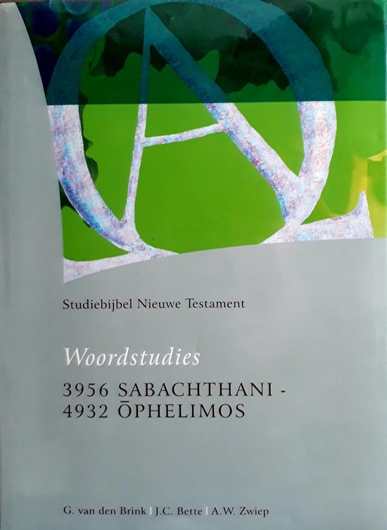 Boekomslag met de titel 'Studiebijbel Nieuwe Testament Woordstudies'. Grote letters met een aquarel-effect op een groene achtergrond.