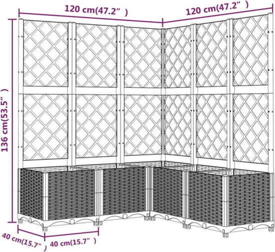 vidaXL - Plantenbak - met - latwerk - 120x120x136 - cm - polypropeen - bruin