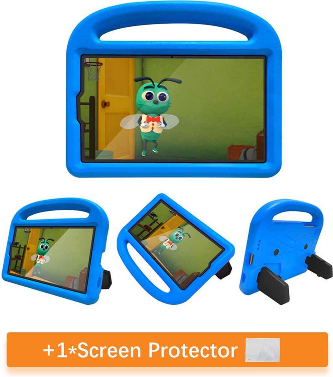 Luxe Kinder Hoes Case Geschikt Voor Samsung Galaxy Tab A7 Lite (8.7 inch) Tablet - Shockproof Hoesje met Screen Protector - Blauw