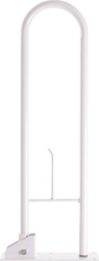 Opklapbare toiletbeugel, 75 cm lang, wit metaal met een U-vormige steun.