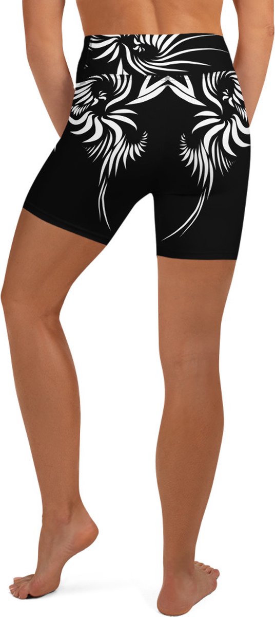 Sport Short - design Yin Yang Power Up - High Waist - Dry Fit - High Performance - 4way stretch - UPF 50+ - Hardloop - Yoga - Fitness - Dans - Pilates - Training - Korte Broek- dames- zwart wit - maat XS — afbeelding 3