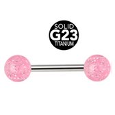 Piercing langue titane moucheté rose