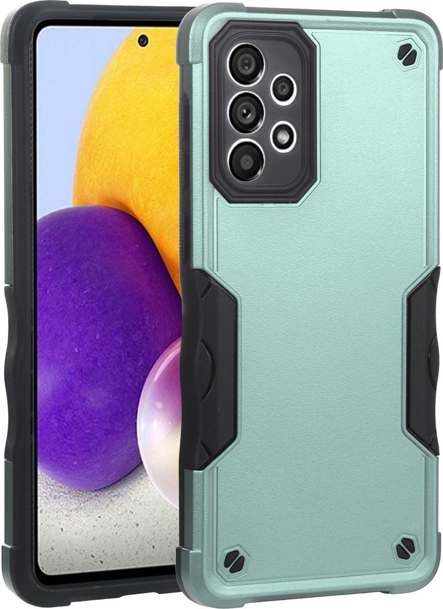 Mobigear Hoesje geschikt voor Samsung Galaxy A73 Telefoonhoesje Hardcase | Mobigear Non-slip Armor Backcover Shockproof | Schokbestendig Galaxy A73 Telefoonhoesje | Anti Shock Proof - Zwart / Turquoise