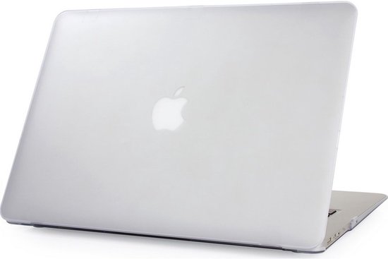 Transparante hardcase MacBook Pro 16 inch met logo Apple, opengeklapt.