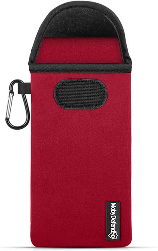 Hoesje voor Samsung Galaxy S21 FE - MobyDefend Neopreen Pouch Met Karabijnhaak - Insteekhoesje - Riemlus Hoesje - Rood - GSM Hoesje - Telefoonhoesje Geschikt Voor Samsung Galaxy S21 FE