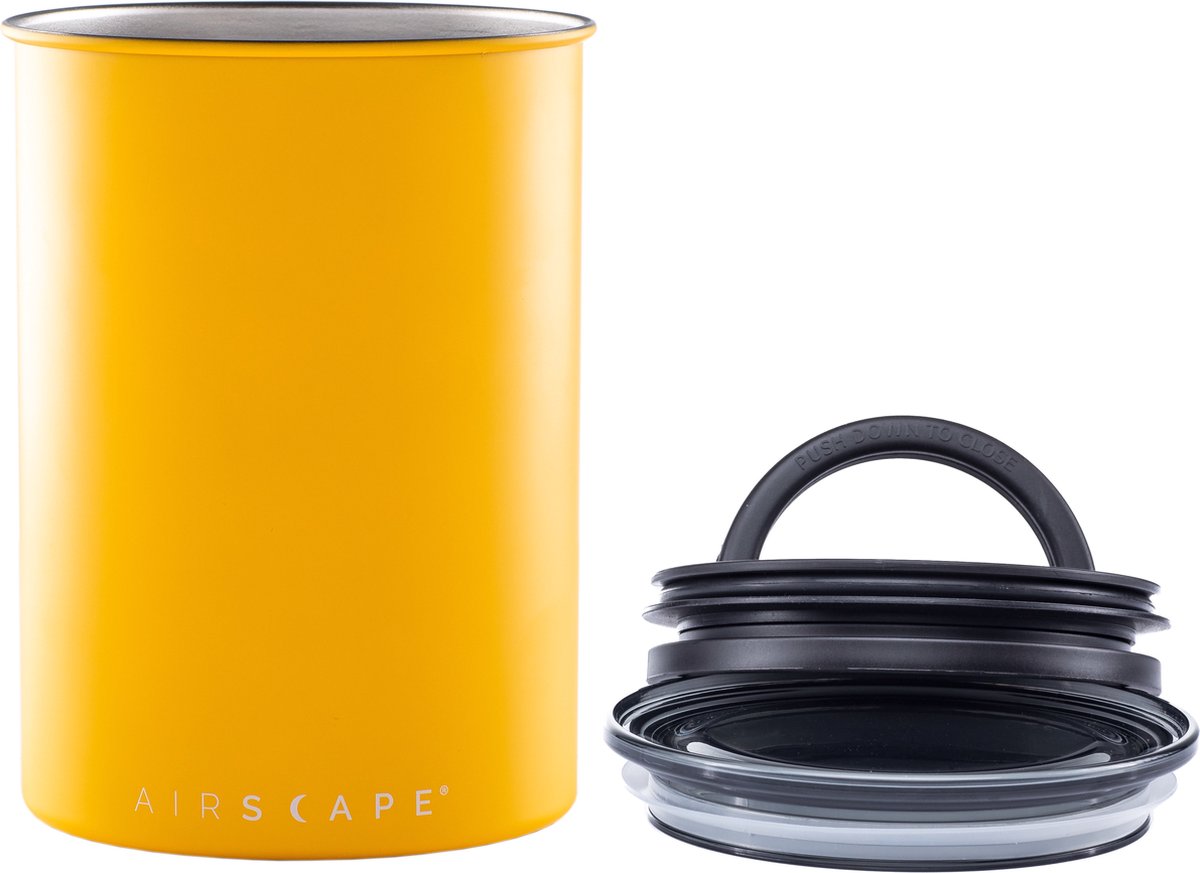 Airscape® Classic 500gr. - voorraadpot -voorraadbus - vershouddoos -voedselveilig - vacuümdeksel- BPA vrij - koffiepot - Matte Yellow