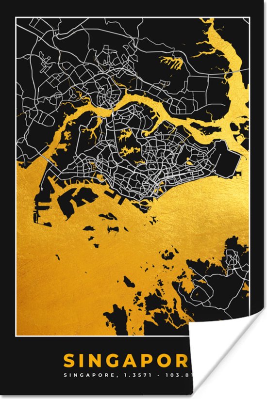 Poster Singapore - Stadskaart - Goud - Plattegrond - Kaart - 40x60 cm