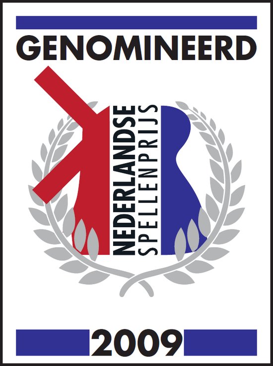 Genomineerd Nederlandse Spellenprijs 2009 logo met molen en krans.