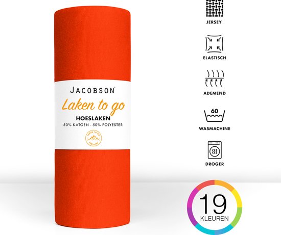 Jacobson - Hoeslaken - 180x200cm - Jersey Katoen - tot 25cm matrasdikte - Oranje