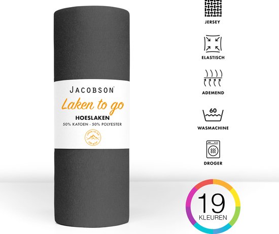 Jacobson - Hoeslaken - 90x200cm - Jersey Katoen - tot 25cm matrasdikte - Antraciet