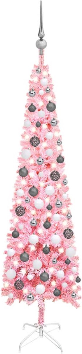 VidaLife Kerstboom met LED's en kerstballen smal 150 cm roze