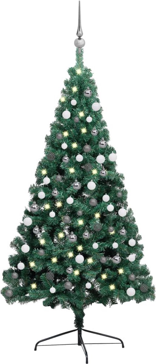 VidaLife Kunstkerstboom met LED's en kerstballen half 150 cm groen