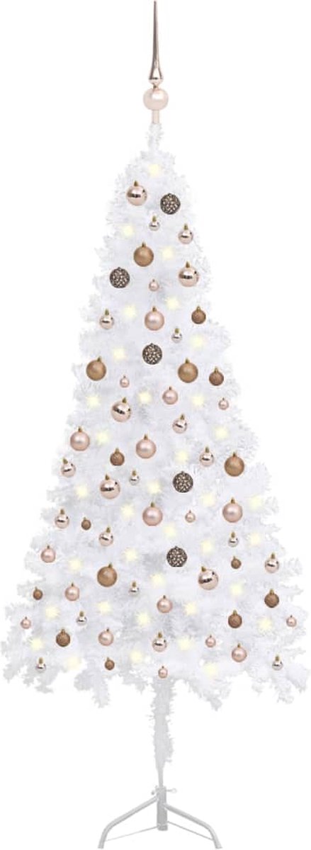 VidaLife Kunstkerstboom met LED's en kerstballen hoek 210 cm PVC wit