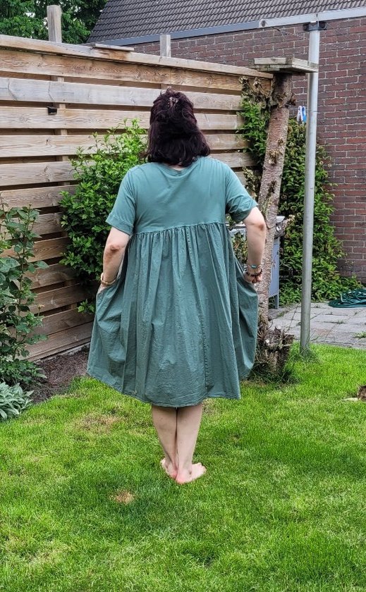 Overtreding cent Fantasie Vintage boho katoen jurk, KAKI kleur met zijzakken en korte mouw maat 42/44  | bol.com