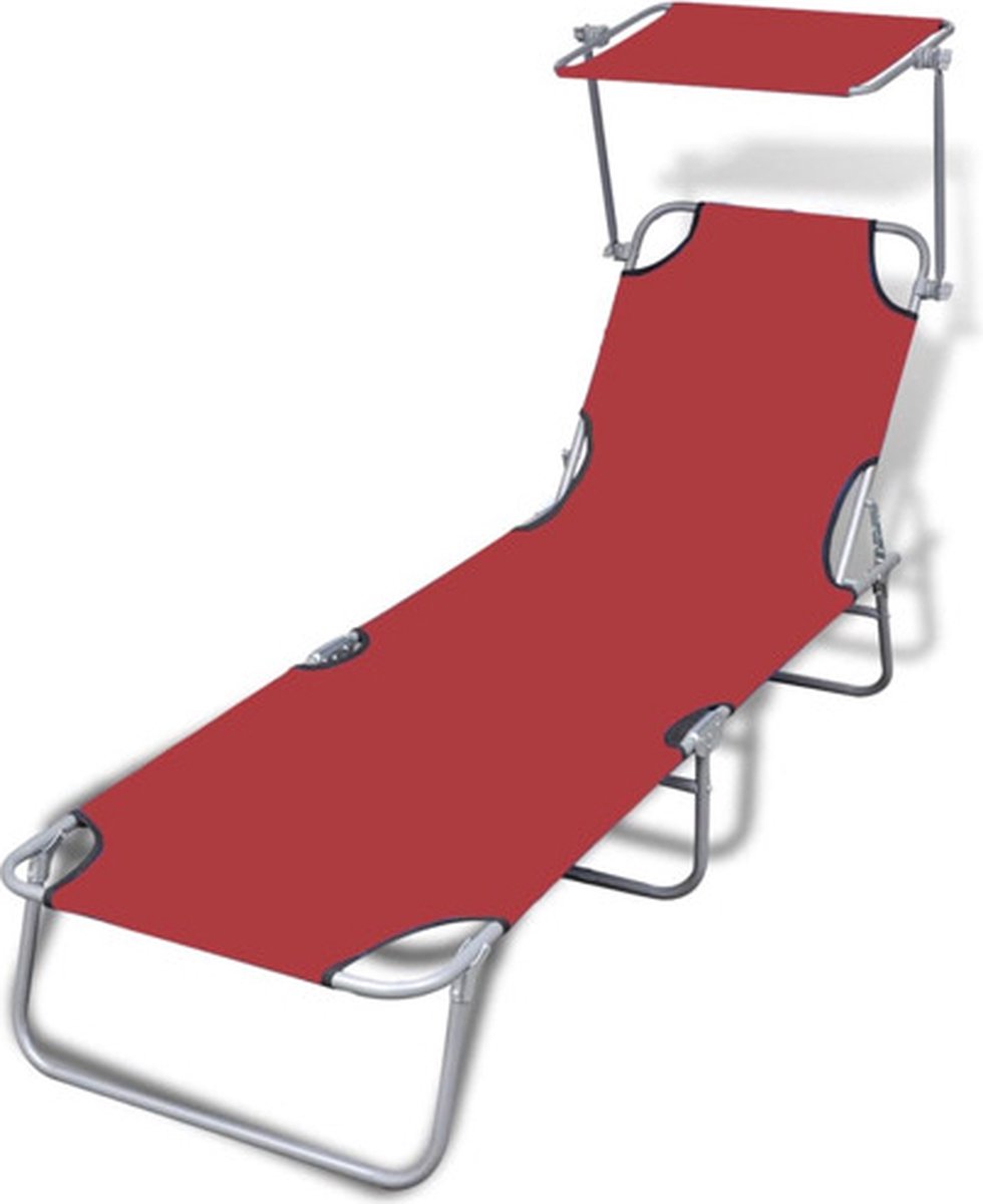 Bol.com vidaXL - Ligbed - inklapbaar - met - luifel - staal - en - stof - rood aanbieding
