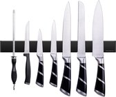 KitchenMonster® Bloc à Couteaux Aimanté pour Couteaux 40 cm - Porte-Couteaux Magnétique avec Tape Adhésif (3M) et Fixation à Vis - Bande à Couteaux Magnétique Acier Inoxydable Zwart