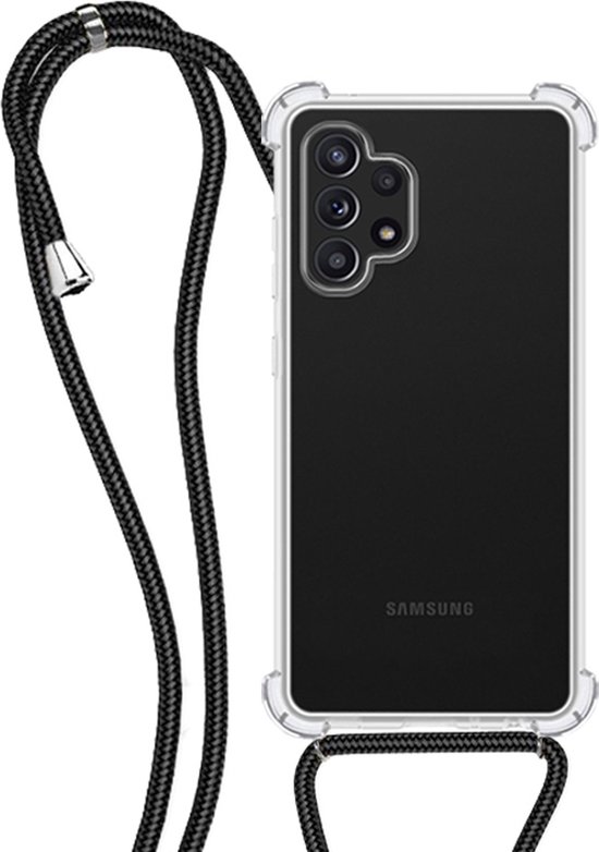 Hoes Geschikt voor Samsung A32 5G Hoesje Transparant Met Telefoonkoord Cover Shock Proof Case Koord Hoes