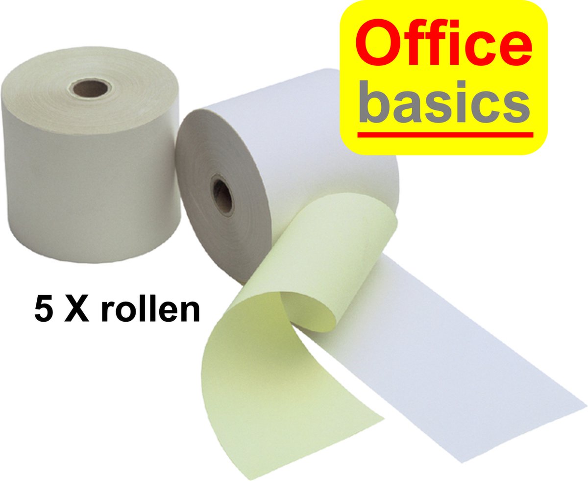 5 x Pinrol Office Basics - 76mmx25m - kern Ø12mm - wit/geel