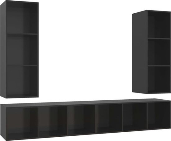 vidaXL-Tv-wandmeubelen-4-st-spaanplaat-hoogglans-zwart