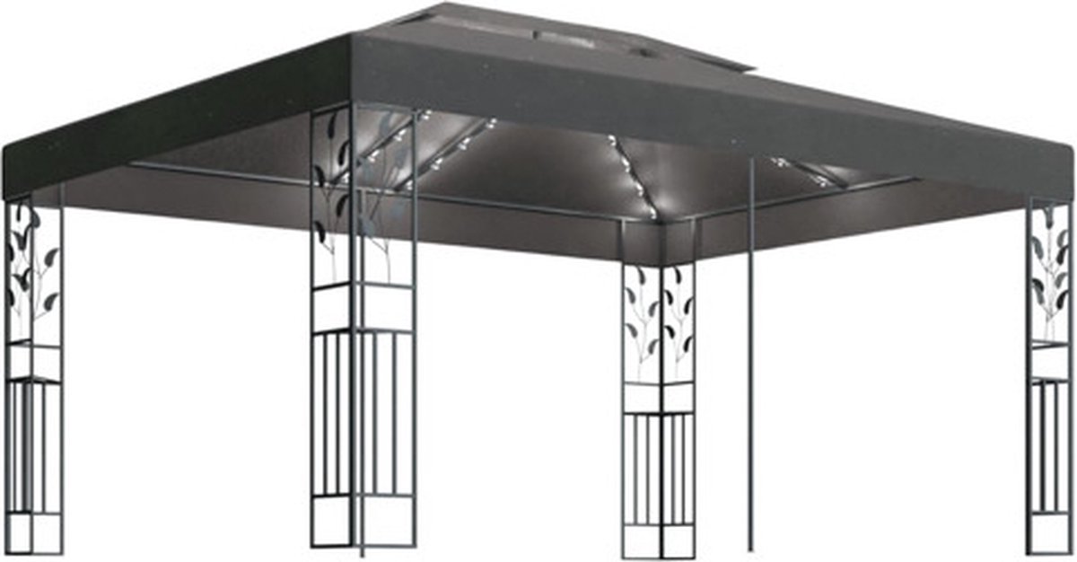 vidaXL-Prieel-met-dubbel-dak-en-LED-lichtslinger-3x4-m-antracietkleur