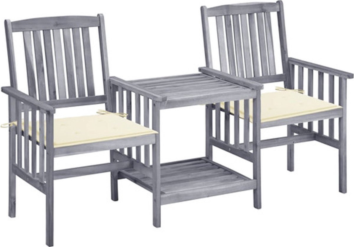 vidaXL - Tuinstoelen - met - tafeltje - en - kussens - massief - acaciahout
